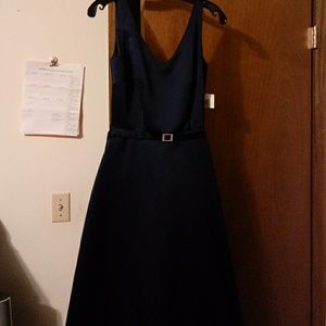 Dark blue dress with belt. Ankle length. Size 3/4